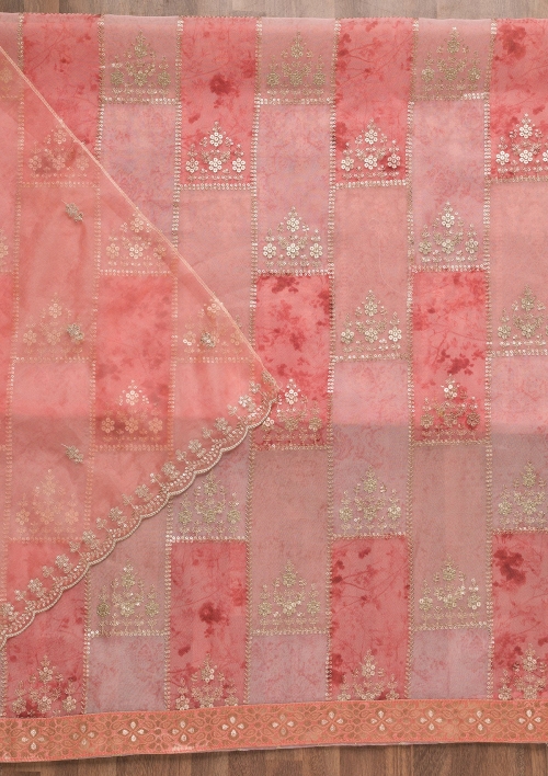 Chanderi Embroidered Saree - Rust Orange