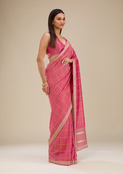 Chiffon Zari Work Saree - Rust Orange