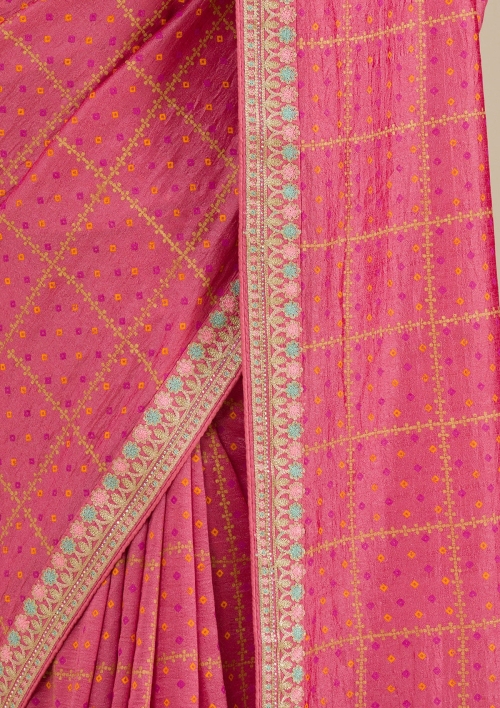 Chiffon Zari Work Saree - Rust Orange