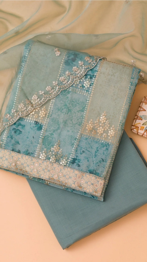 Georgette Plain Saree - Peacock Blue