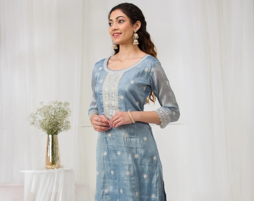 Organza Zari Work Saree - Royal Blue